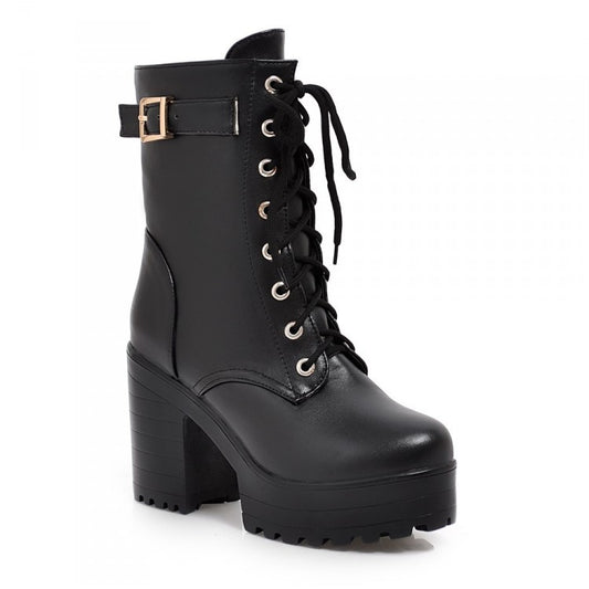 Buckle lacing ankle boot