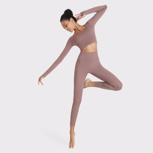 Yoga Clothing Suit Beauty Back Long-sleeved Fitness Tops Running Sports Breathable Yoga Two-piece Suit