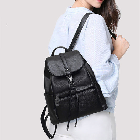 Women's Fashion Cattlehide Leather Soft Leather Casual All-matching Genuine Leather Backpack