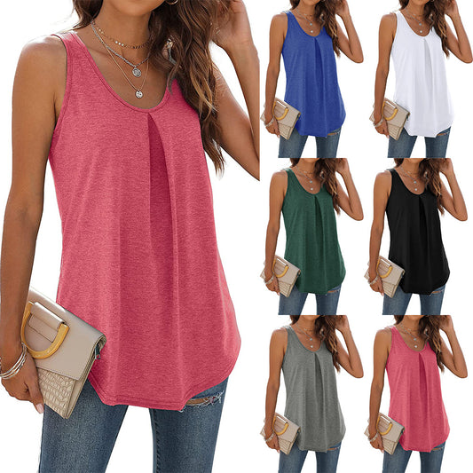 Summer European And American Solid Color Round Neck Dovetail Vest T-shirt For Women